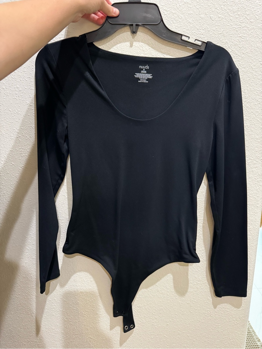 nuuds Black Long Sleeve Scoop Neck Bodysuit with Snap Closure